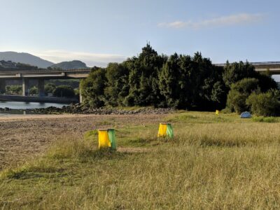 Single tent in campground