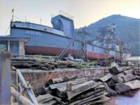 A ship in drydock