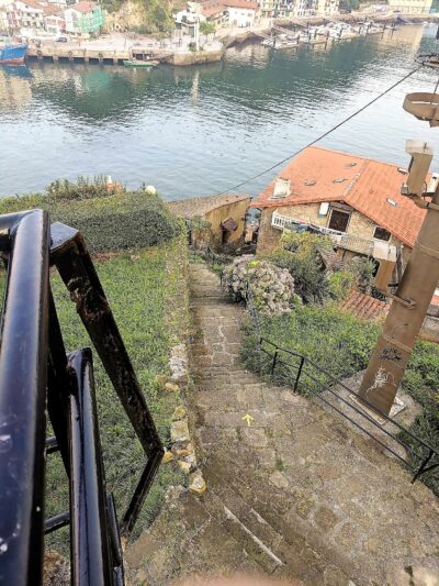 Long outdoor stairway down to water