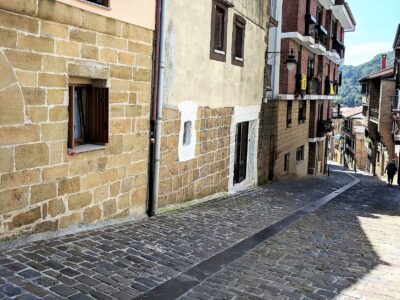 A cobblestone street in an old town