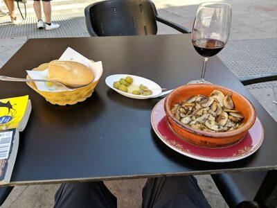 My Camino Day getting there included a marvelous snack on the way to my Airbnb in Madrid