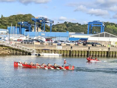 A whaleboat racing crew practicing in Zumaia